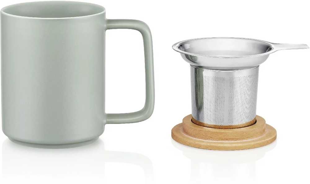 Kusmi Tea porcelánový hrnek s bukovým víčkem 0,48l bílý