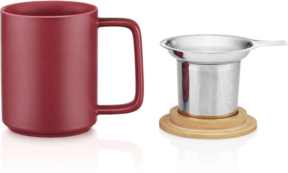 Kusmi Tea porcelánový hrnek s bukovým víčkem 0,48l bílý