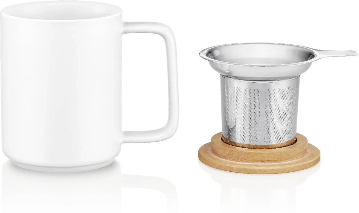 Kusmi Tea porcelánový hrnek s bukovým víčkem 0,48l bílý