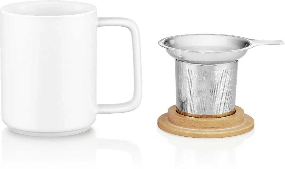 Kusmi Tea porcelánový hrnek s bukovým víčkem 0,48l bílý