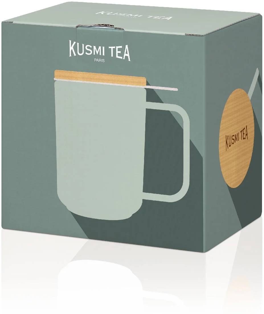 Kusmi Tea porcelánový hrnek s bukovým víčkem 0,48l bílý