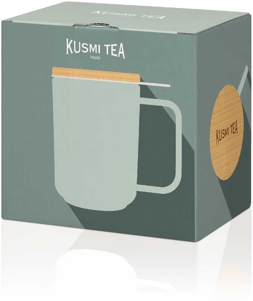 Kusmi Tea porcelánový hrnek s bukovým víčkem 0,48l bílý