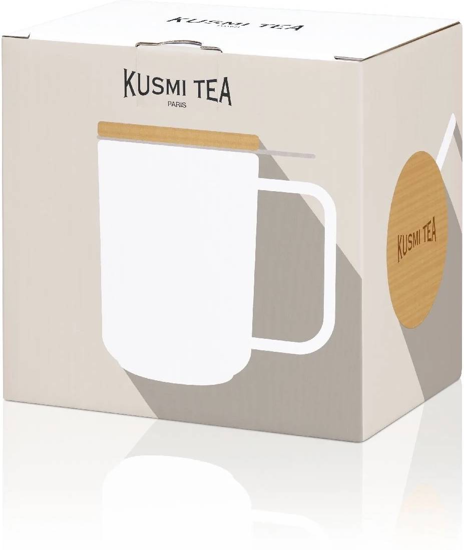 Kusmi Tea porcelánový hrnek s bukovým víčkem 0,48l bílý