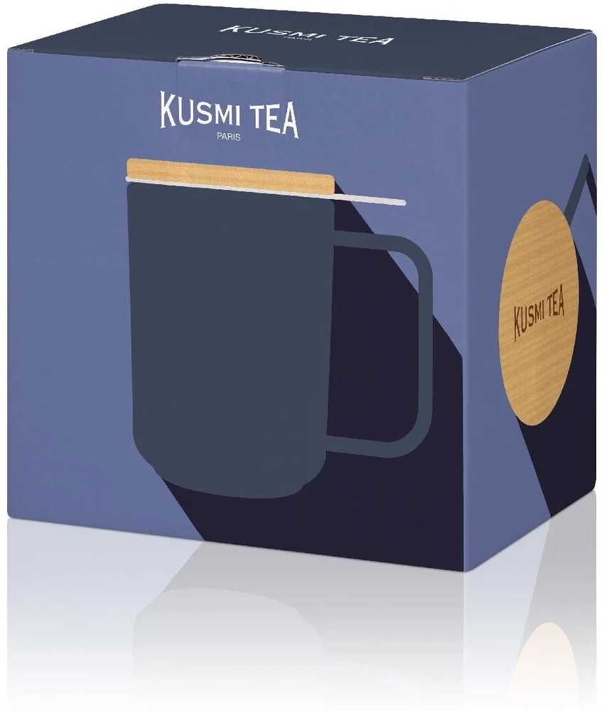 Kusmi Tea porcelánový hrnek s bukovým víčkem 0,48l bílý