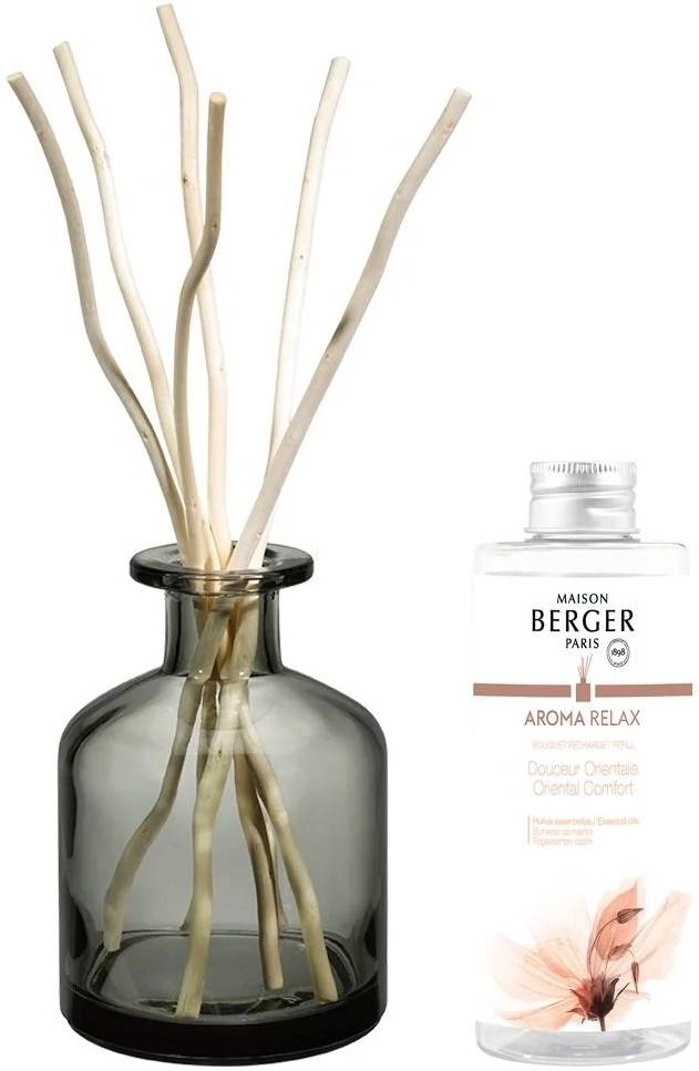 Maison Berger Paris Aroma difuzér vrbovými tyčinkami a s náplní Oriental Comfort, 180 ml, šedá