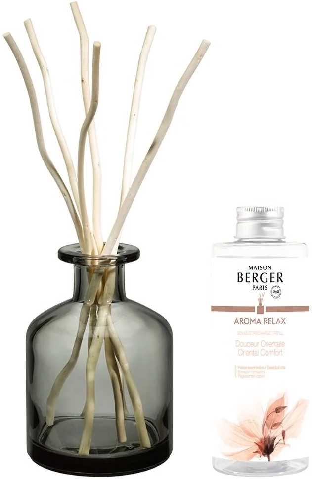 Maison Berger Paris Aroma difuzér vrbovými tyčinkami a s náplní Oriental Comfort, 180 ml, šedá