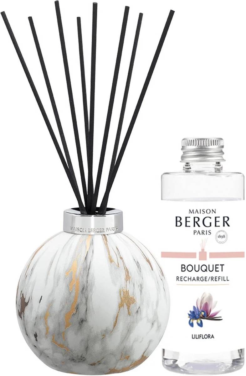 Maison Berger Paris Aroma difuzér Marbure s náplní Liliflora, 180 ml, bílá