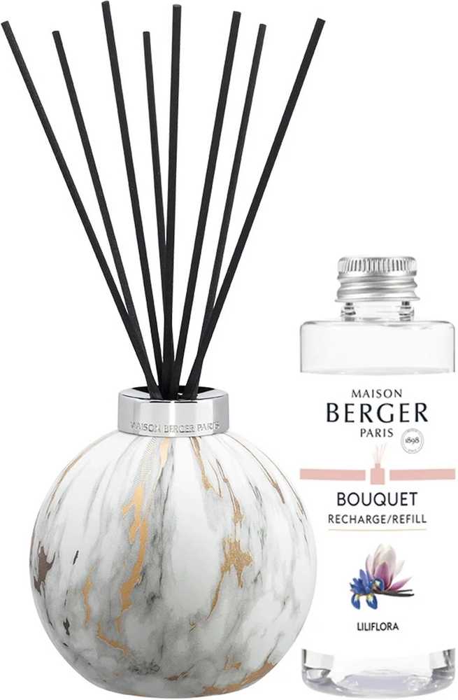 Maison Berger Paris Aroma difuzér Marbure s náplní Liliflora, 180 ml, bílá