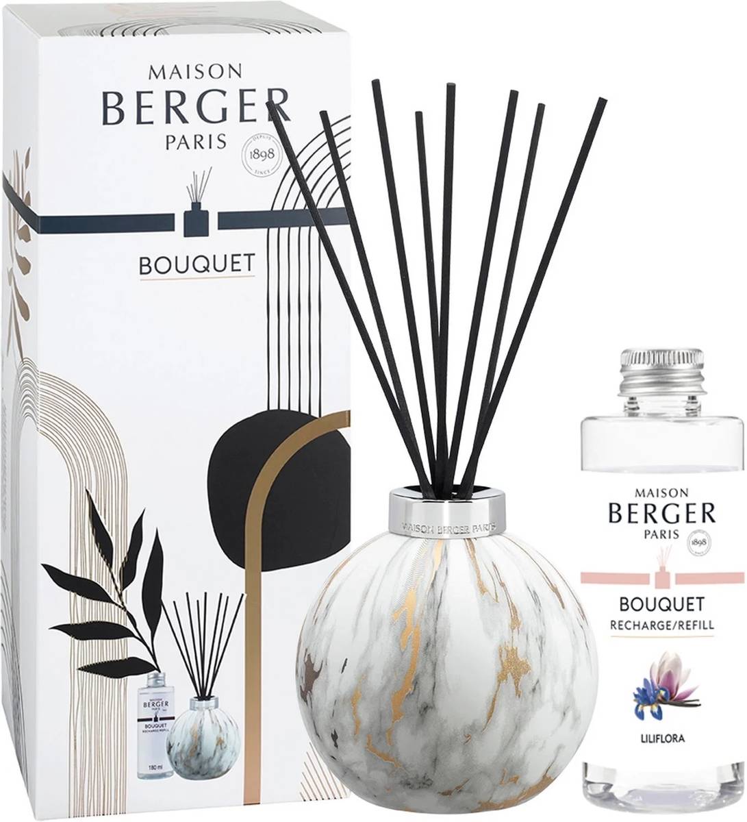Maison Berger Paris Aroma difuzér Marbure s náplní Liliflora, 180 ml, bílá