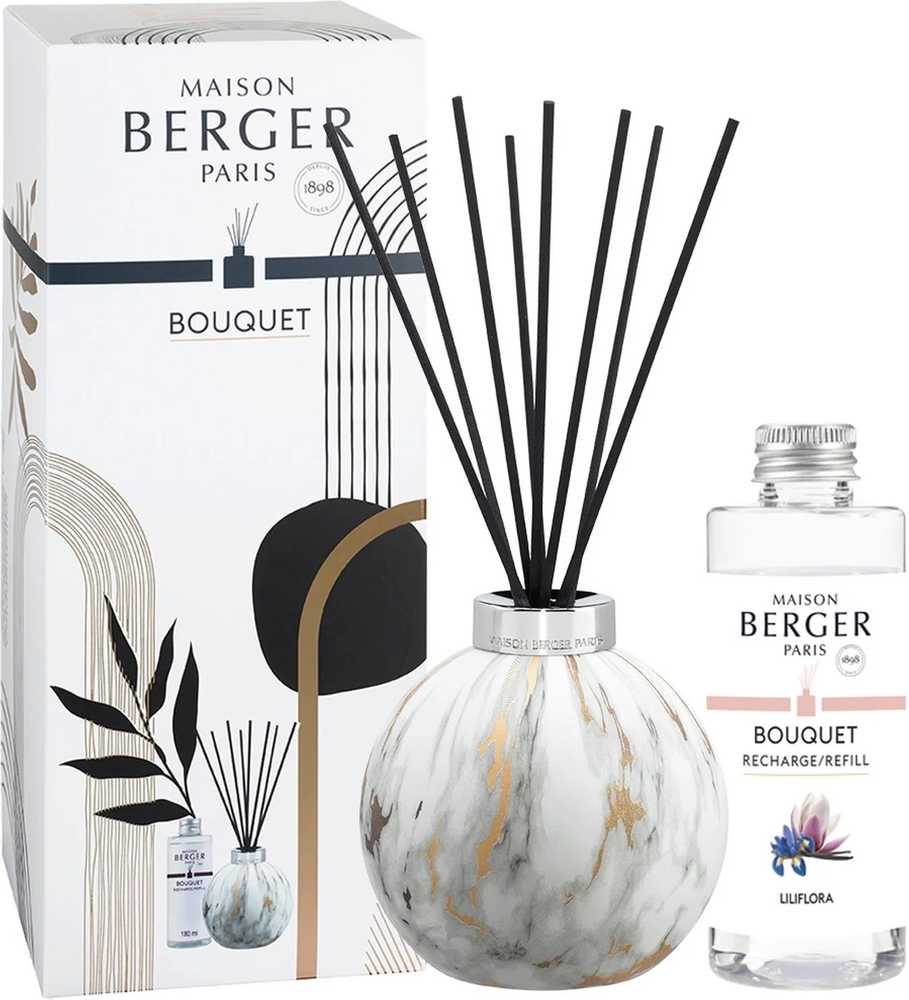 Maison Berger Paris Aroma difuzér Marbure s náplní Liliflora, 180 ml, bílá