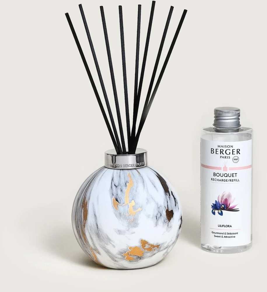 Maison Berger Paris Aroma difuzér Marbure s náplní Liliflora, 180 ml, bílá