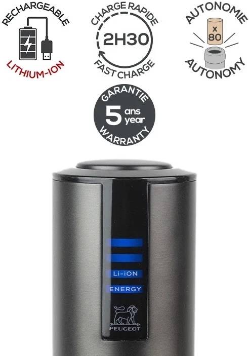 Peugeot Dobíjecí elektrická vývrtka Elis Touch, černá carbon