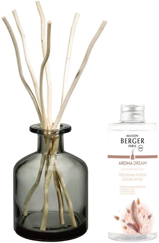Maison Berger Paris Aroma difuzér s vrbovými větvičkami s náplní Delicate Amber, 180 ml, šedá