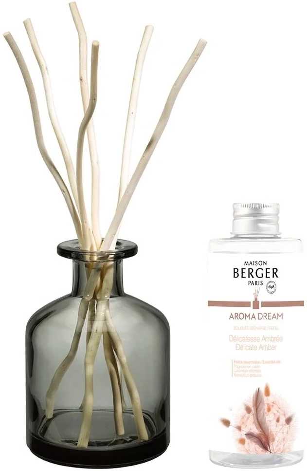 Maison Berger Paris Aroma difuzér s vrbovými větvičkami s náplní Delicate Amber, 180 ml, šedá