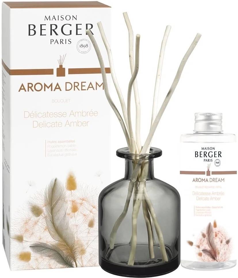 Maison Berger Paris Aroma difuzér s vrbovými větvičkami s náplní Delicate Amber, 180 ml, šedá