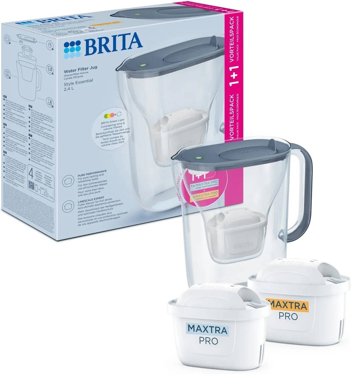 Brita Filtrační konvice Style Essential se 2 filtry, šedomodrá