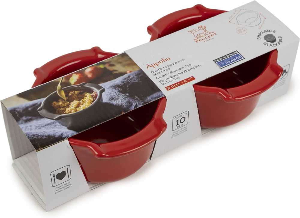 Peugeot Appolia Sada keramických misek Ramekin, 2 ks, červená