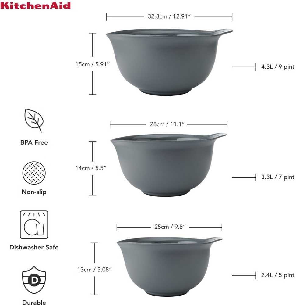KitchenAid Sada mís, 3 ks, charcoal grey