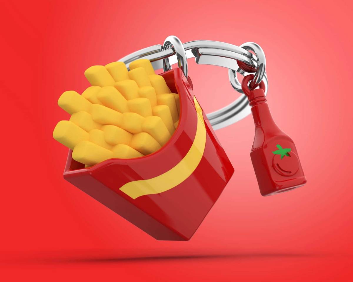 MTM Klíčenka s přívěskem hranolek a kečupu