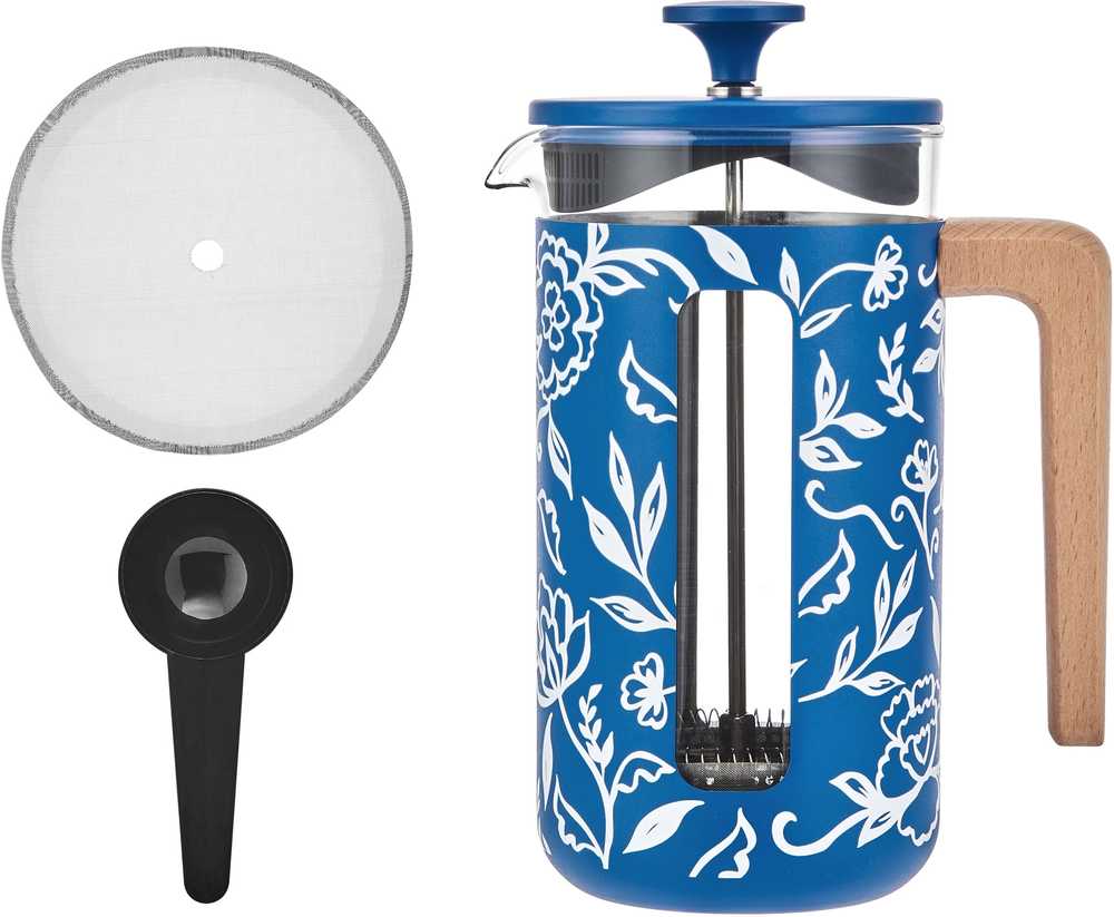 La Cafetière French Press z nerezové oceli, Blu Fiorato, pro 8 šálků