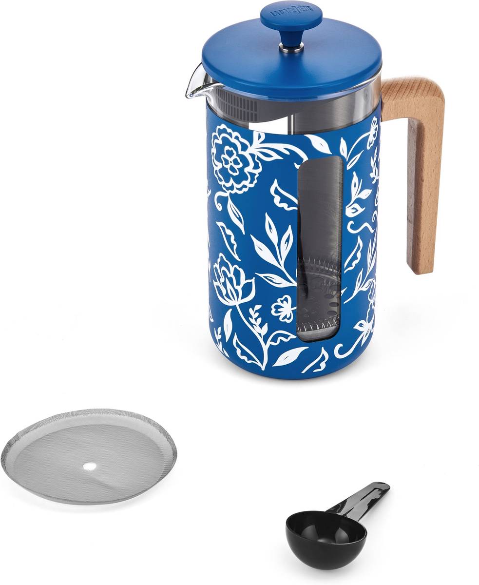 La Cafetière French Press z nerezové oceli, Blu Fiorato, pro 8 šálků