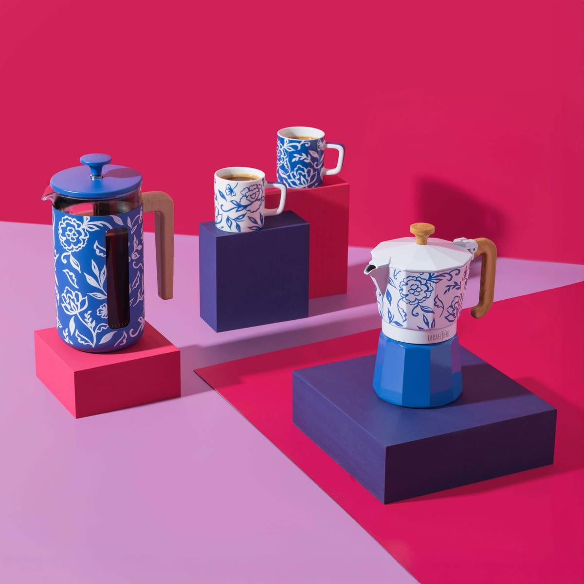 La Cafetière Moka konvička na espresso, Blu Fiorato, pro 6 šálků