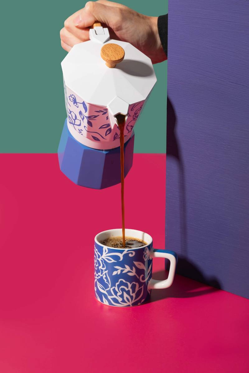 La Cafetière Moka konvička na espresso, Blu Fiorato, pro 6 šálků