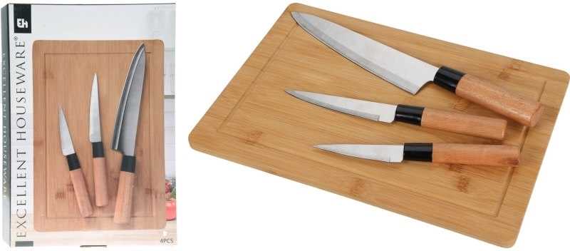 Excellent Sada kuchyňských nožů s prkénkem 4 ks bambus
