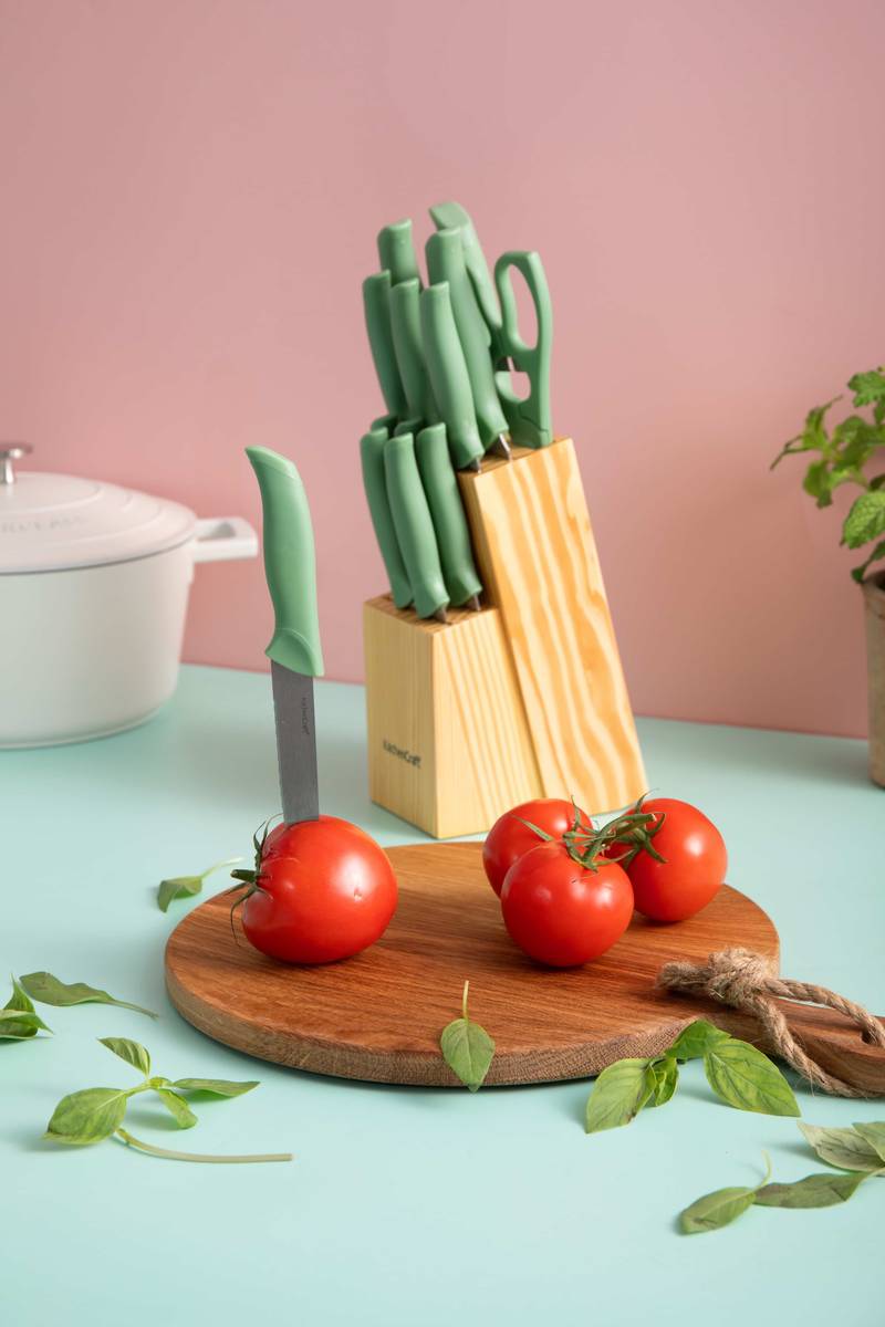 KitchenCraft Blok s noži, 7 ks, zelená