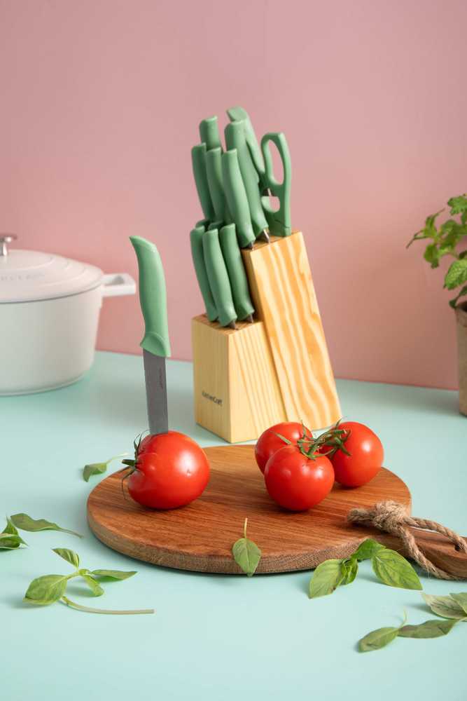 KitchenCraft Blok s noži, 7 ks, zelená
