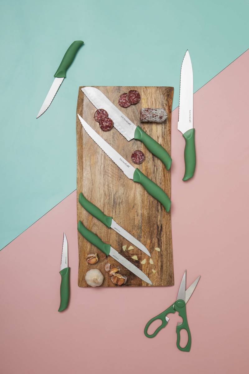 KitchenCraft Blok s noži, 7 ks, zelená