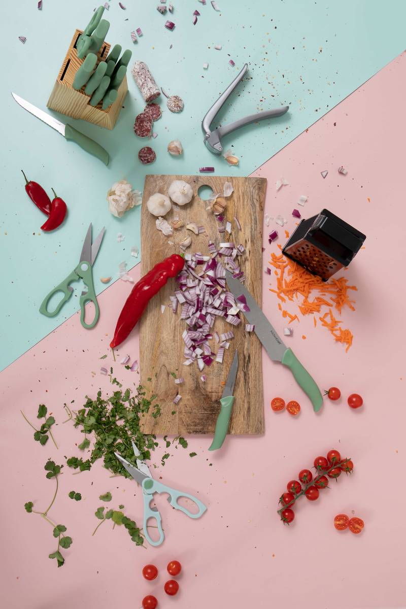 KitchenCraft Blok s noži, 7 ks, zelená