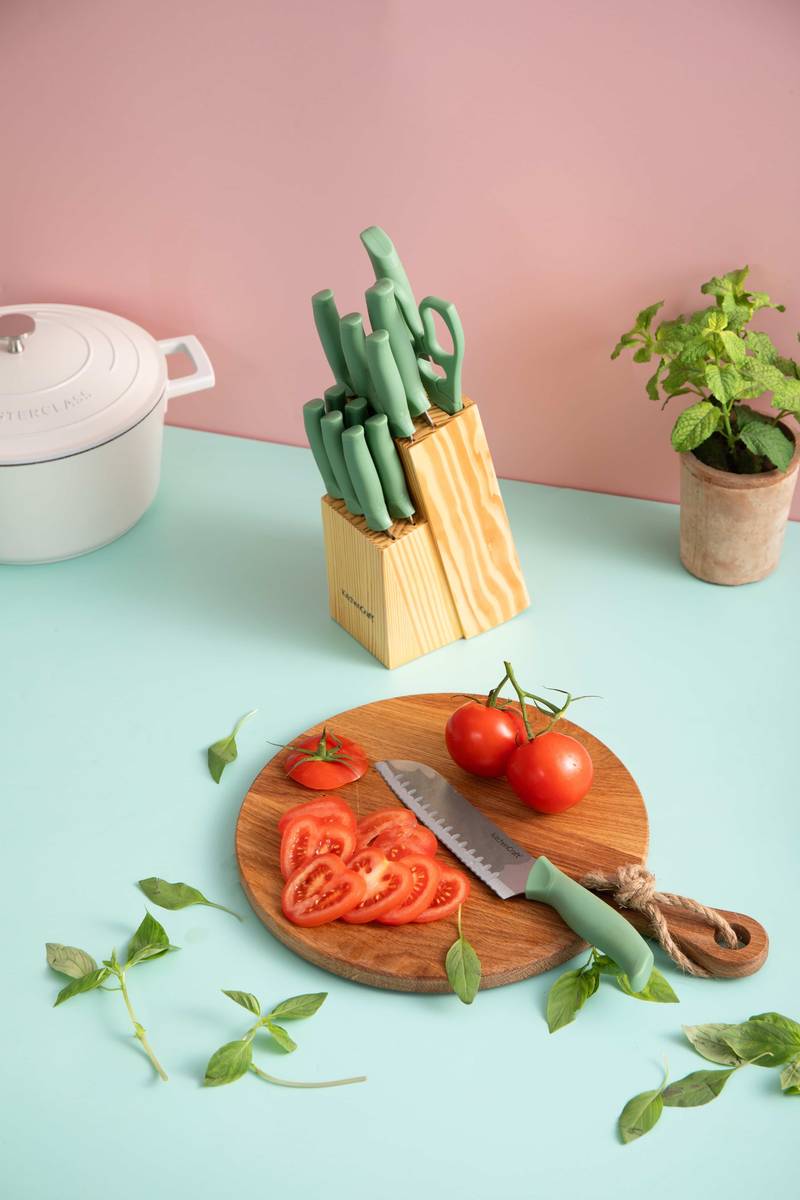 KitchenCraft Blok s noži, 7 ks, zelená