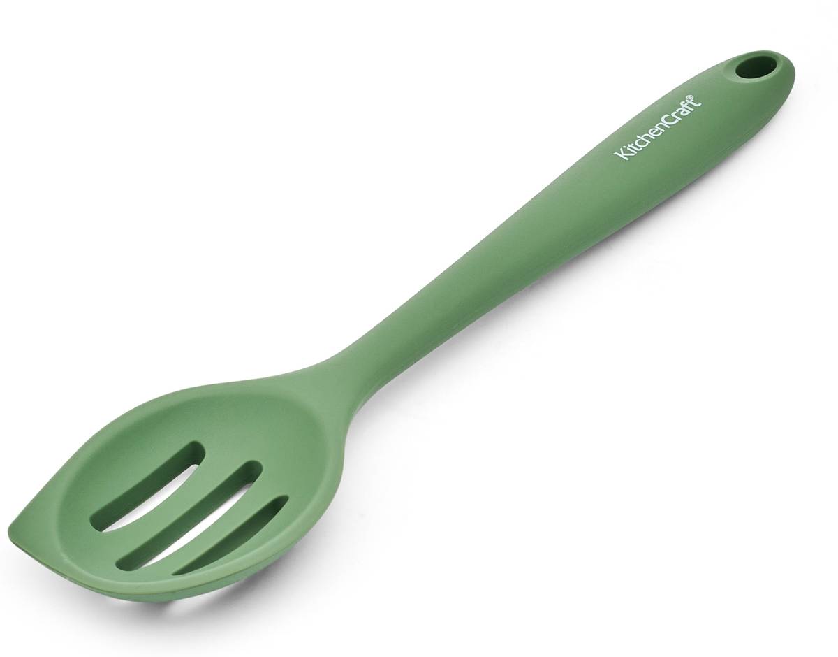 KitchenCraft Silikonová lžíce s otvory a stěrkou, 27 cm