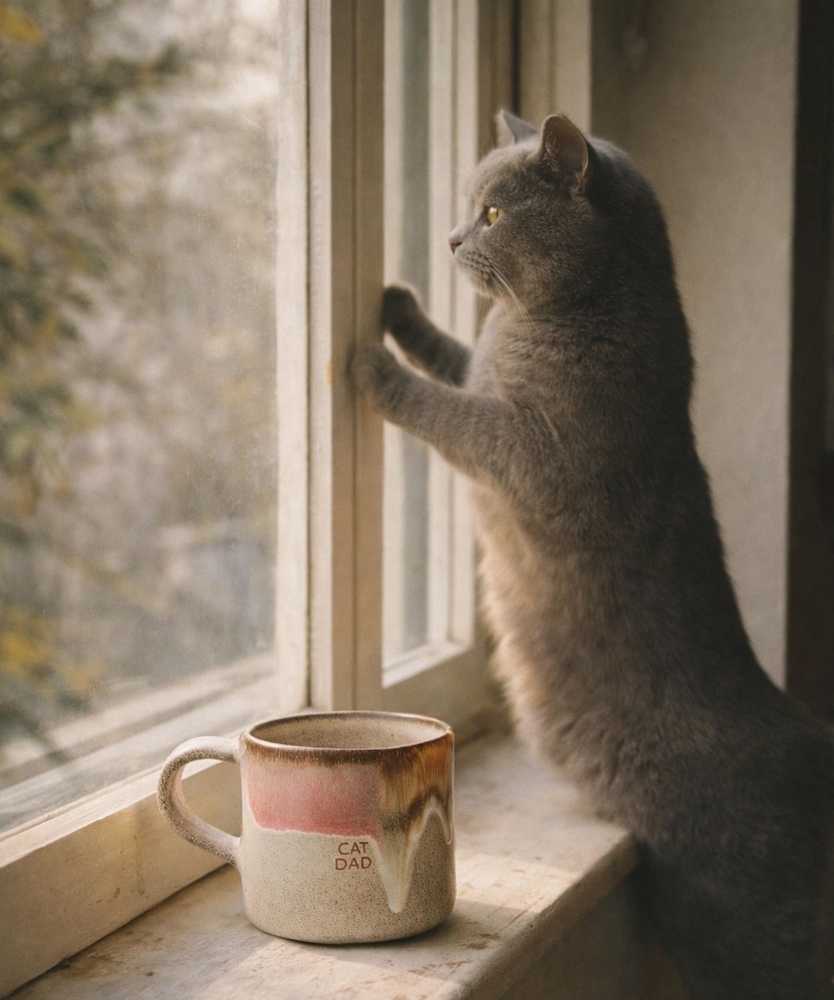 Egg Back Home Melting Ice Cream Kameninový hrnek Cat Dad, 360 ml