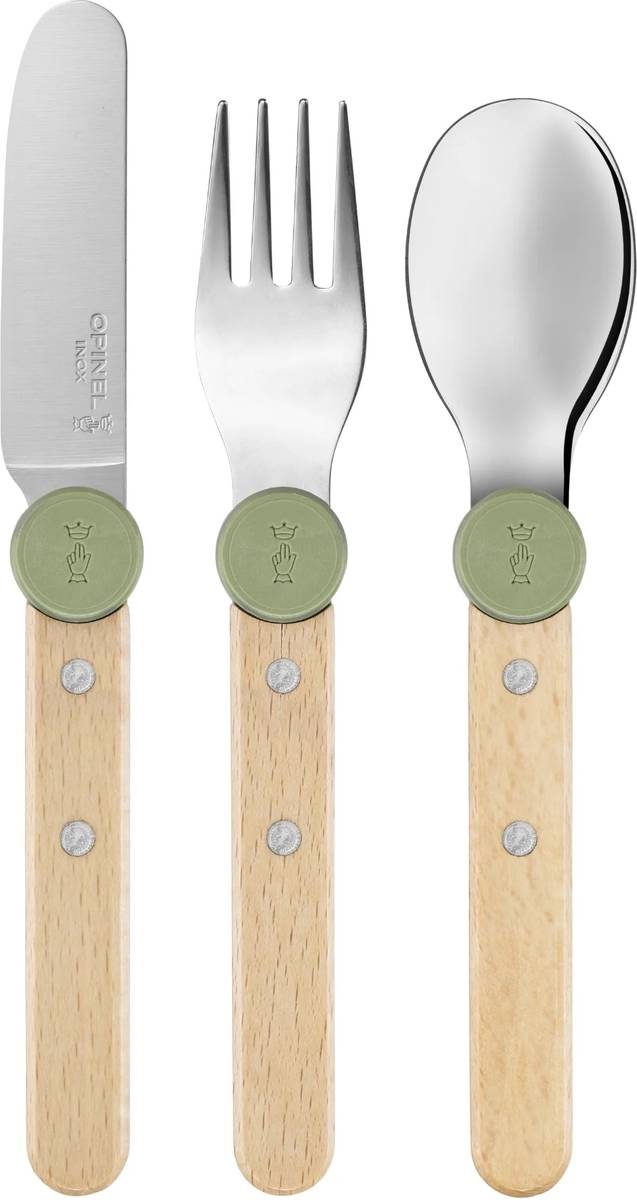 Opinel Le Petit Gourmet Sada dětských příborů, olivově zelená